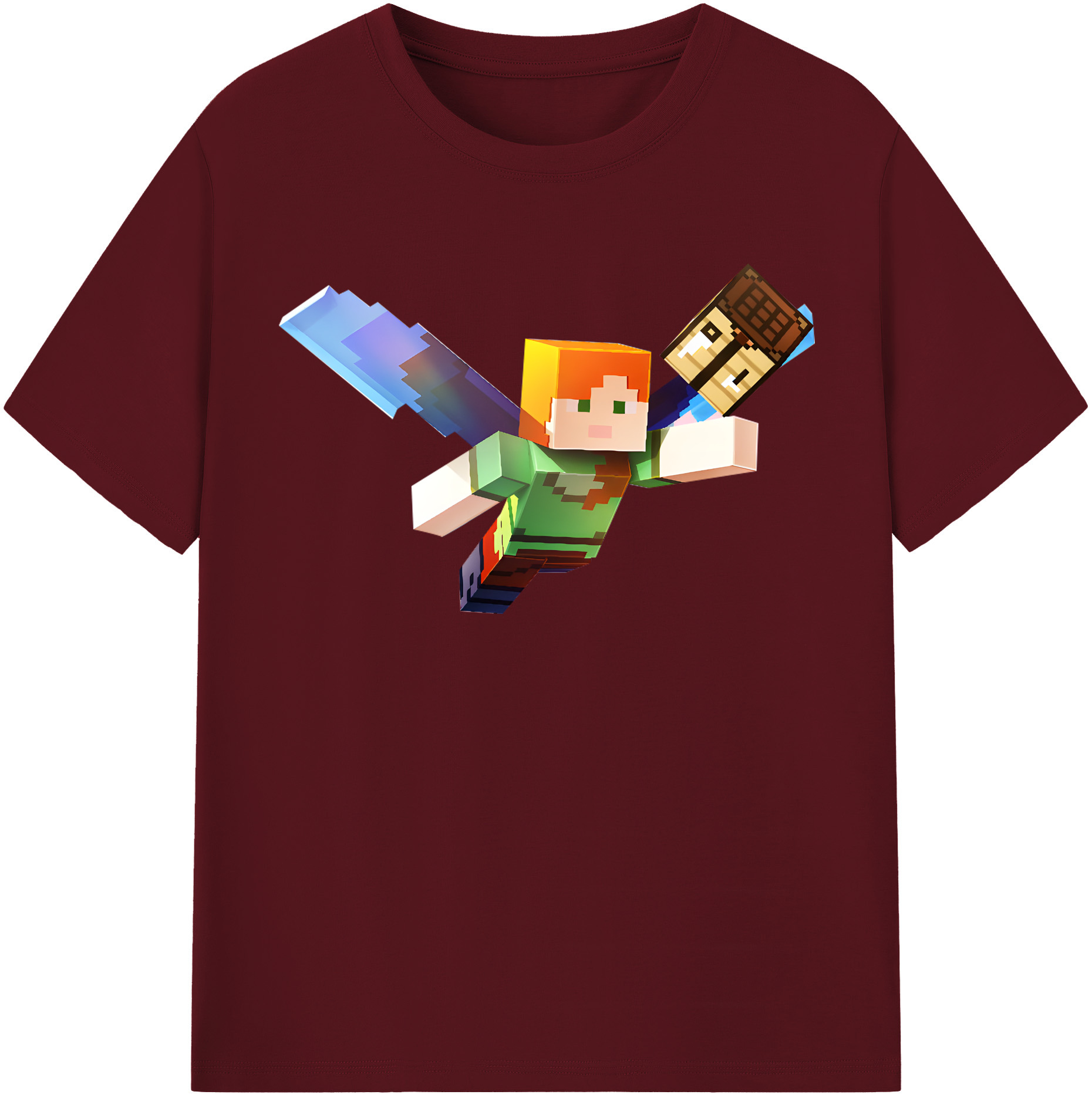 （画像用） マインクラフト ブロックの世界 Minecraft MC Block world 綿100％半袖Tシャツ（フロントプリント）